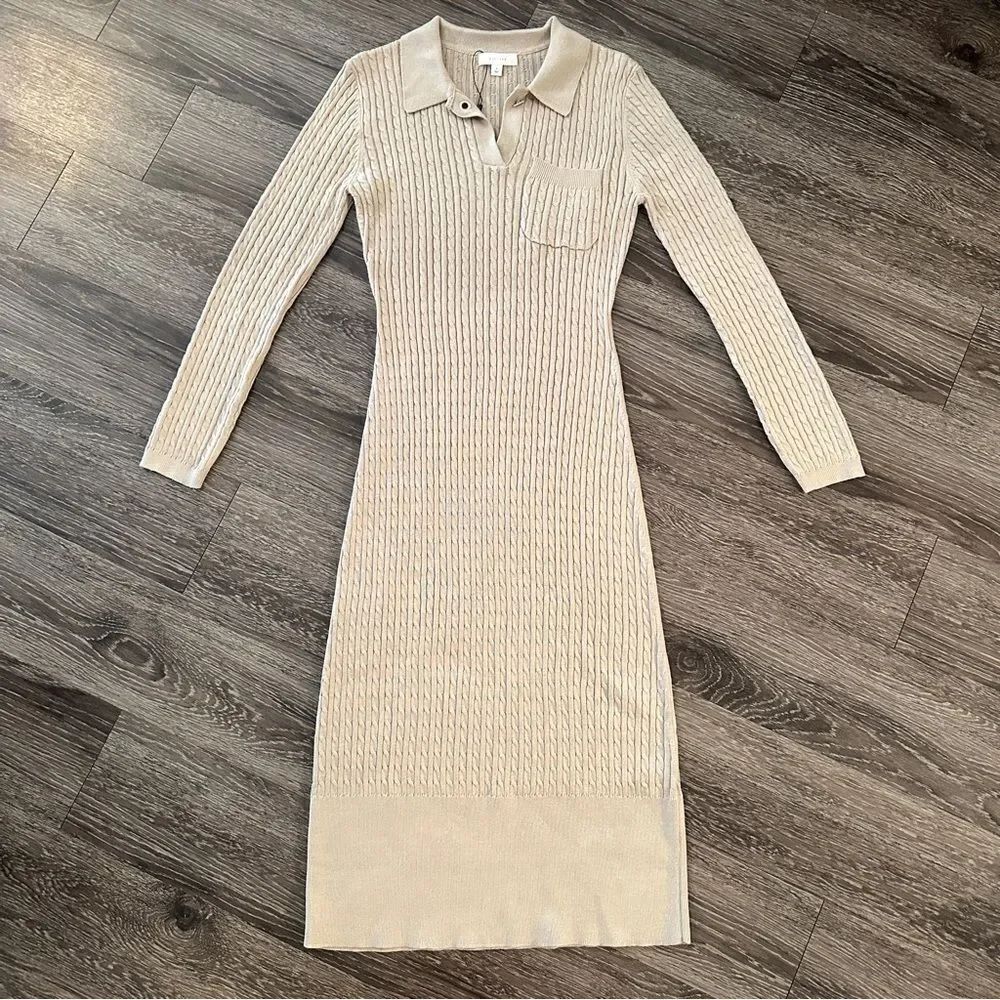 All:row tan cable polo midi sweater dress
